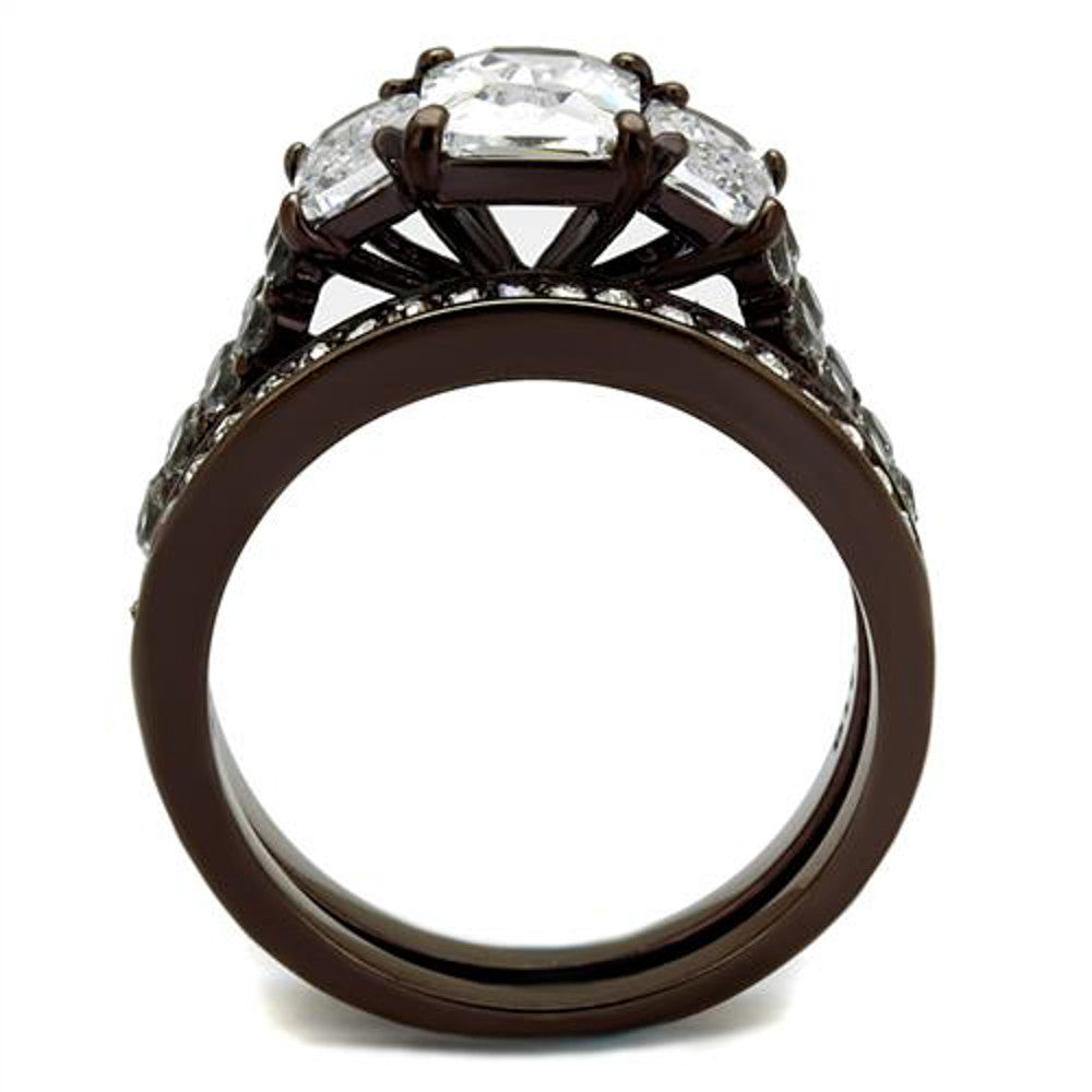 ARTK2646 Dark Brown IP 4.5 Ct Emerald Cut Cz  Wedding Engagement Ring Set Womens Size 5-10